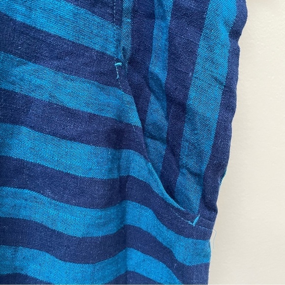Soft Surroundings Tunic Blue Striped Sunset Cold Shoulder Linen Blend Sz S EUC - Picture 3 of 8